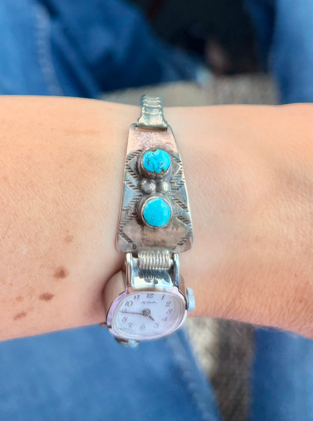 Rare Vintage Sterling Silver & Turquoise Ladies Watch