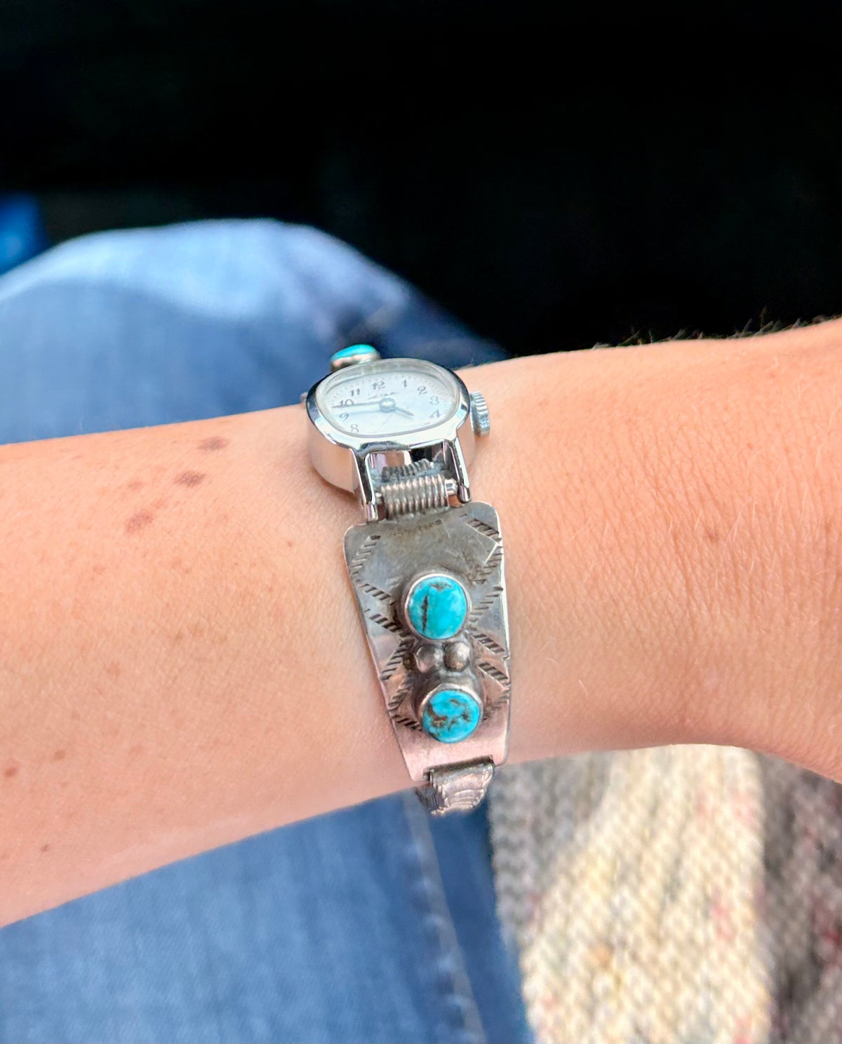 Rare Vintage Sterling Silver & Turquoise Ladies Watch